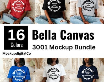 Bella Canvas 3001 T-Shirt Mockup Bundle 3001 Shirt Mock-up Bundle Black Model Boho Aesthetic Studio African American Woman T-Shirt Mockups