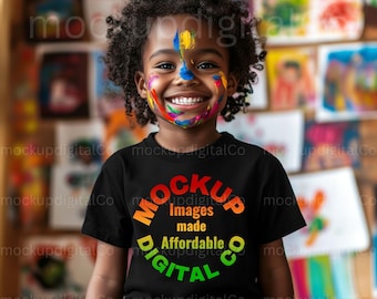 Little Black Boy Mockup Black Bella Canvas 3001T Kind Mockup African American MockUp Schwarz Modell Mockup Kind Schule Schwarz Tshirt Mockup