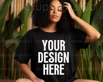 Bella Canvas 3001 Black Tshirt Mockup Black Model Mockup Oversized Shirt Model Mockup Black Girl Mockup African American Printful Mockups