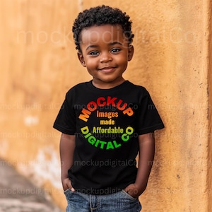 Bella Canvas 3001T Child Black T-shirt Mockup Little Black Boy Mockup African American Toddler Black Model Mockup Kids Outdoor Tshirt Mockup