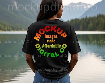 Black Comfort Colors 1717 Tshirt Mockup, Black Model, Comfort Colors Back View T-shirt Mockup, Outdoor Lifestyle Aesthetic T-shirt Mock-up