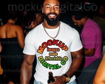 Maqueta de camiseta blanca Bella Canvas 3001, maqueta de camiseta blanca 3001, maqueta de modelo negra, maqueta de hombre negro, maqueta de estilo de vida, afroamericano