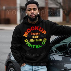 Black Hoodie Mockup | Gildan 18500 | African American Man | Urban Streetwear Style | Digital Download | POD Hoodie Template | Black Model