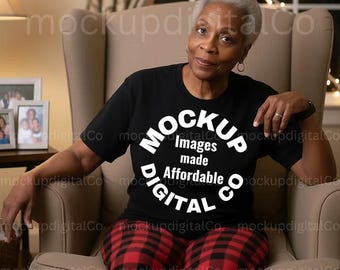 Black Bella Canvas 3001 Tshirt Mockup, BC3001 Black Shirt Mockup, Senior Black Model, Christmas Mockup, Grandma Mockup, Holiday Tee Mockup