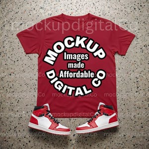 Red Bella Canvas 3001 Shirt Mockup Red Shirt Mock Up Red Basketball Sneakers T-shirt Mock T-shirt Mockup Streetwear Mockup Digital Download