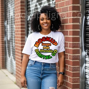 Gildan 64000 White TShirt Mockup 64000 T-shirt Mockup Black Model Mockup Diverse Mockups Lifestyle Summer Aesthetic Oversized Tee Mockup