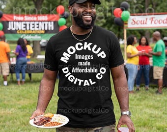 Bella Canvas 3001 Black Tshirt Mockup, BC3001 Black T-shirt, Juneteenth Shirt Mockup, Black Male Model, Black History, Pod, Digital Download