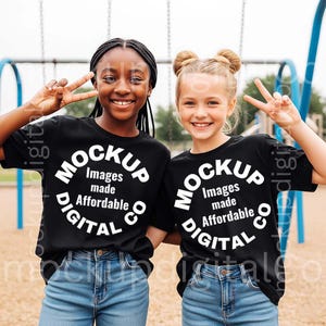 Bella Canvas 3001Y Black TShirt kids Mockup, Black T-Shirt Mockup, Matching Girls School Shirt Mock-Up, Back To School, Youth Student Mockup