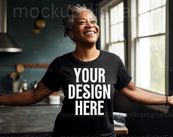 Black Model Mockup, Black Bella Canvas 3001 Tshirt Mockup, Grandma Mockup, Senior Mockup, Older Women Mockup, African American Woman Mockup