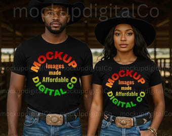Bella Canvas 3001 Mockup Black Bella Canvas 3001 T-Shirt Mockup Black Couple Mockup African American Black Model Western Lifestyle Mockup