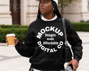 Gildan 18000 Black Sweatshirt Mockup, Gildan Black Crewneck sweatshirt, Black Model Mock, Black Sweater Mockup, Trendy Fall Sweatshirt Mock