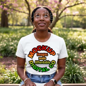 Bella Canvas White 3001 TShirt Mockup, 3001 White Tshirt Mock-up, Black Model Mockup, Christian Tshirt Mockup, Woman Summer T-Shirt Mockup