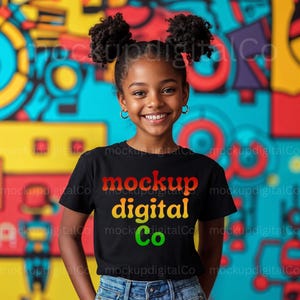 Little Black Girl Mockup, Black Bella Canvas 3001 Child Mockup, African American MockUp, Black Model Mockup, Child Sudio Tshirt Mockup