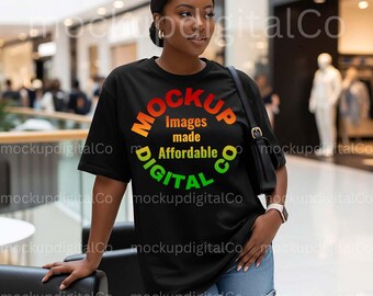 Bella Canvas 3001 Black TShirt Mockup, Black Model Mockup, 3001 Black Shirt Mockup, Oversized Mockup, African American, Lifestyle Mockup