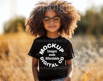 Bella Canvas 3001Y Schwarz Mockup, Kinder-T-Shirt Mockup, Jugend T-Shirt Mockup, Bella Canvas Jugend Mockup, trendiges T-Shirt Mockup Jugend