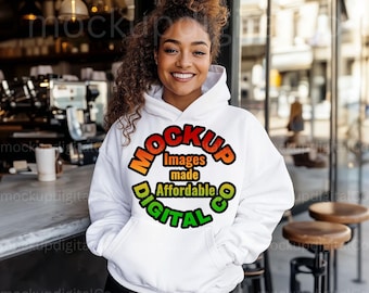 Gildan 18500 White Mockup, Hooded sweatshirt mockups, Oversized Hoodie, Latina Model Mockup, Trendy Aesthetic Lifestyle, Black Hoodie Mockup