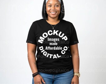 Black Bella Canvas 3001 Mockup | BC3001 Black Shirt Mockup | Black Model Mockup | Trendy Studio Styled T-Shirt Mockup | 3001 Black Tee