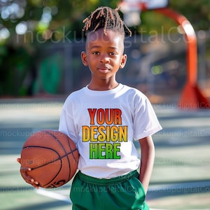 Black Boy Model Mockup, Bella Canvas Black 3001 Child Mockup, Black Model Mockup 3001Y, Kids Black Shirt Mockup, Kid Shirt Outdoors Mockup