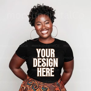 Black Model Mockup Bella Canvas 3001 Mockup Plus Size Mockup Black Tshirt Mockup Diverse Mockup Curvy Model African American Kenta Model
