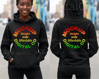 Gildan 18500 Mockup Sweatshirt Mockup, G18500 hoodie Front and Back Mockup, Trendy Aesthetic Mockup, Black Model, Hooded Sweatshirt Mockup