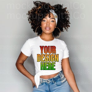 Bella Canvas 3001 White Tshirt Mockup Black Model Mockup Diverse Mockups Black Woman White Tshirt Mockup African American Studio Mockup