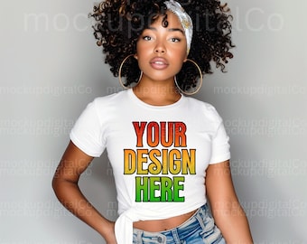 Bella Canvas 3001 White Tshirt Mockup Black Model Mockup Diverse Mockups Black Woman White Tshirt Mockup African American Studio Mockup