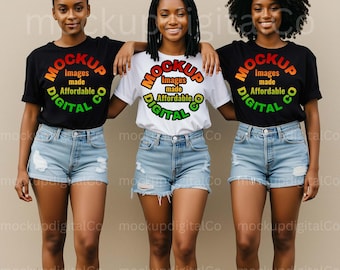 Comfort Colors C1717 Mockup Afroamerykańska damska czarno-biała koszula Mockup Letni styl życia Czarny model Grupa Oversized Shirt Mock up