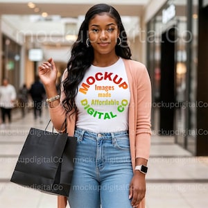 Gildan 64000 White Tshirt Mockup, Black Model Mockup, African American Woman, Gildan Shirt Mockup, Black Women Lifestyle T-shirt Mock up