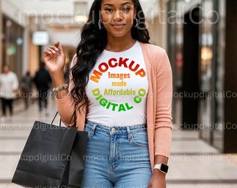 Gildan 64000 White Tshirt Mockup, Black Model Mockup, African American Woman, Gildan Shirt Mockup, Black Women Lifestyle T-shirt Mock up