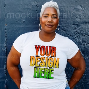 Black Model Mockup Bella Canvas White Tshirt Mockup Plus Size Mockup Black Woman Mockup White Shirt Model African American Devirse Mockup