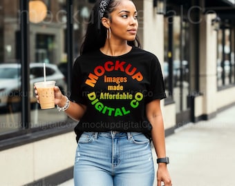 Gildan 64000 Black TShirt Mockup | African American Woman| Gildan Shirt Mockup | Black Model Mockup | Trendy Summer Styled Tshirt Mock-up