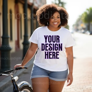 Bella Canvas 3001 White tshirt Mockup, black women tshirt Mockup, black model Mockup, 3001 T-shirt Mock up, Black Women Plus Size Model