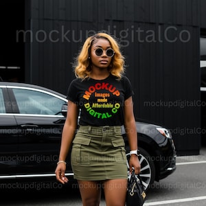 Gildan 5000 Black Tshirt Mockup African American Woman Black Model Mock up Gildan Shirt Mockup Trendy Lifestyle Vibe Gildan T-shirt Mock up