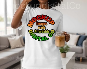 Gildan 64000 White TShirt Mockup, G64000 White Shirt Mockup Oversized T-shirt Mock up Black Model G64000 Soft Style Lifestyle Shirt Mock-up
