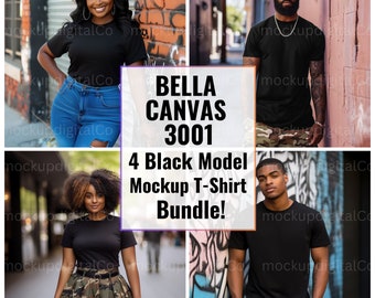 Bella Canvas 3001 4 Black Model Mockup Black Tshirt Bundle African American Black Men and Black Women Urban Trendy Lifestyle Tee Mockups
