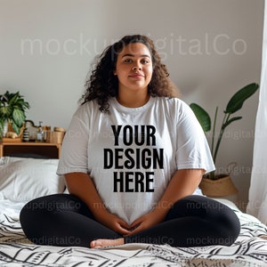 Black Model Mockup Bella Canvas 3001 Mockup Plus Size Mockup White Oversize Tshirt Mockup Diverse Mockup Curvy Model African American Mockup
