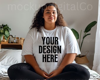 Black Model Mockup Bella Canvas 3001 Mockup Plus Size Mockup White Oversize Tshirt Mockup Diverse Mockup Curvy Model African American Mockup