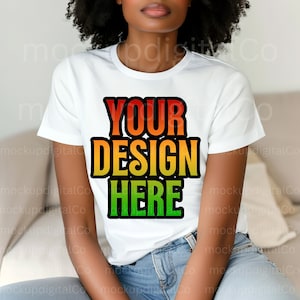 Bella Canvas 3001 White Tshirt Mockup Black Model Mockup Diverse Mockups White Tshirt Mockup African American Black Woman Studio Tee Mockup