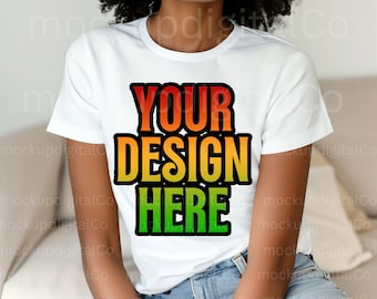 Bella Canvas 3001 White Tshirt Mockup Black Model Mockup Diverse Mockups White Tshirt Mockup African American Black Woman Studio Tee Mockup