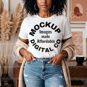 Bella Canvas 3001 White Mockup White T-shirt Mockup African American White T-Shirt Mockup Black Model Mockup Trendy Black women Mockup