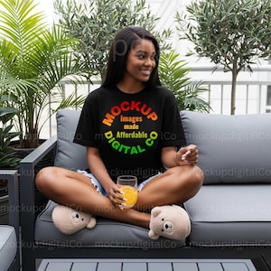 Gildan 64000 Black Tshirt Mockup, Black Model Mockup, African American Woman, Gildan Shirt Mockup, Womens Lifestyle Mockup, T-shirt Mock up