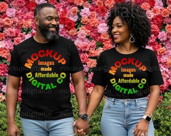 Couple Model Mockups, Bella Canvas 3001 Black T-shirt Mockup, African American Couple, Black Woman And Man Models, Husband And Wife Mock up