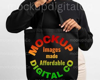 Maqueta de bolsa de lona negra / Maqueta de bolsa de lona modelo negra / Maqueta de bolsa de estudio estilizada / Descarga digital / Maqueta de bolsa de lona JPEG