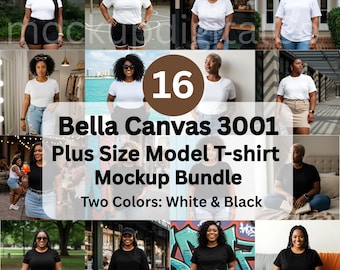 Bella Canvas 3001 Tshirt Mockup, Black and White T-shirt Mockups, Plus Size Models, African American Women, Curvy Black Women, Mockup Bundle