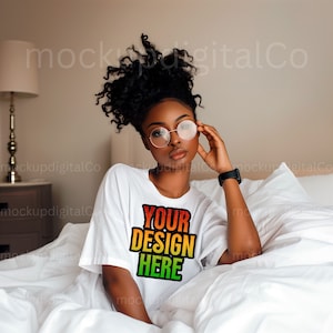Black Model Mockup, White Bella Canvas Tshirt Mockup, African American Woman, Oversized Tshirt Mockup, Black Girl, Boho Aesthetic Lifestyle