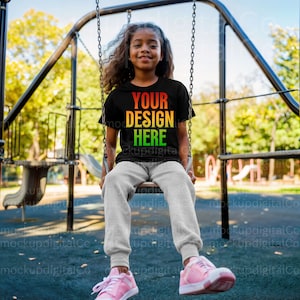 Black Girl Model Mockup, Black Bella Canvas 3001 Child Mockup, African American MockUp, Black Model Mockup, Black Kids Summer Tshirt Mockup