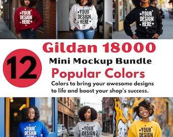Gildan 18000 Sweatshirt Mockup Bundle Black Women Mockup Sweatshirt Mockup Black Woman Mockup  Black Girl Mockup Crewneck Mockup G180