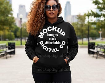Gildan 18500 svart hoodie-modell, G18500 huvtröja-modell, svart modell i plusstorlek, trendig hoodie-modell för utomhusbruk