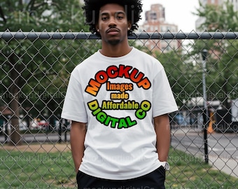 Comfort Colors C1717 White Tshirt Mockup 1717 T-shirt Mock up African American Man Black Model Oversized Tee Streetwear Aesthetic Download