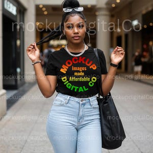 Gildan 64000 Black Tshirt Mockup, Black Model Mockup, African American Woman, Gildan Shirt Mockup, Black Women Lifestyle T-shirt Mock up